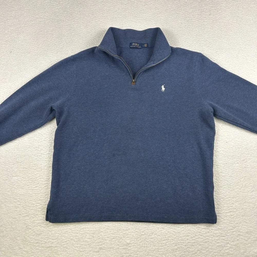 Polo Ralph Lauren Sweater Mens Big Large‎ 1/4 Zip Pullover Blue Logo Casual